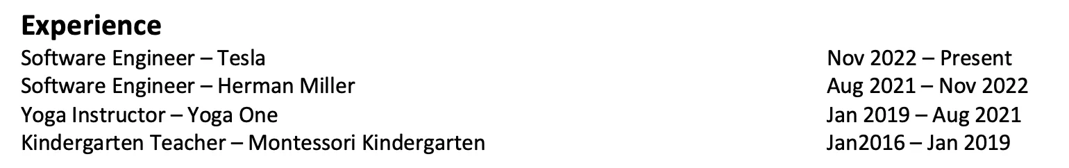 Resume experience section